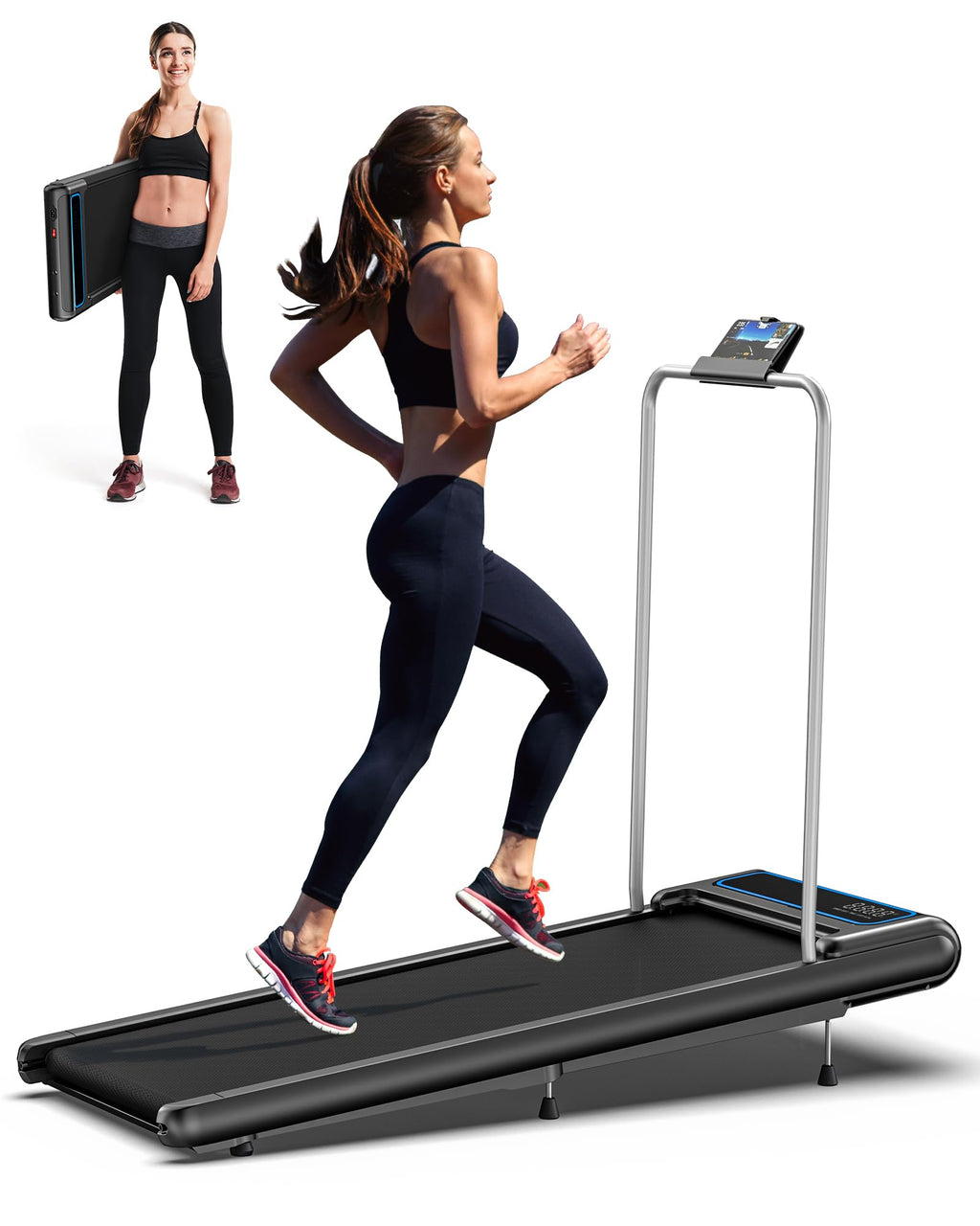 Wellfit Walking Pad Treadmill With 10% Incline And Removable Handle Bar, 2.5Hp Max 5Mph Treadmills For Home, Small Portable Trea