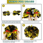 Lovecheer 2Pcs Pom Poms Cheerleading Gold And Black Metallic Cheer Pom Poms With Baton Handle For Sports Team Spirit Party Cheer