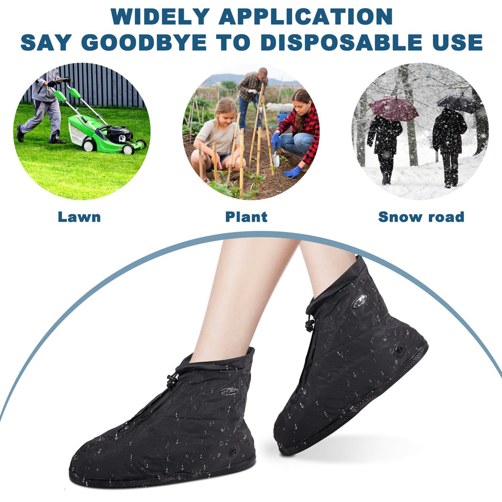 Wfarh Shoe Covers With Zipper, Waterproof Hard Sole Version Shoe Covers For Rain, Reusable Silicone Non Slip Shoe Covers Outdoor
