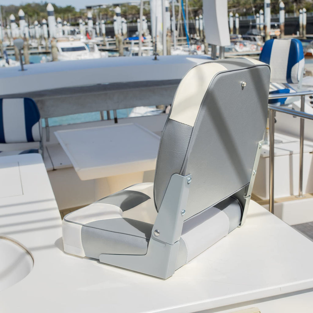 Leader Accessories A Pair Of New Low Back Folding Boat Seat(2 Seats) (D-Whitegrey)