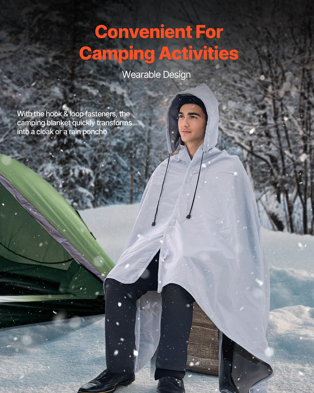Vevor Camping Blanket, Large Warm Wearable Stadium Blanket, Waterproof & Windproof, Polyester Fleece, Flame Retardant, Great For