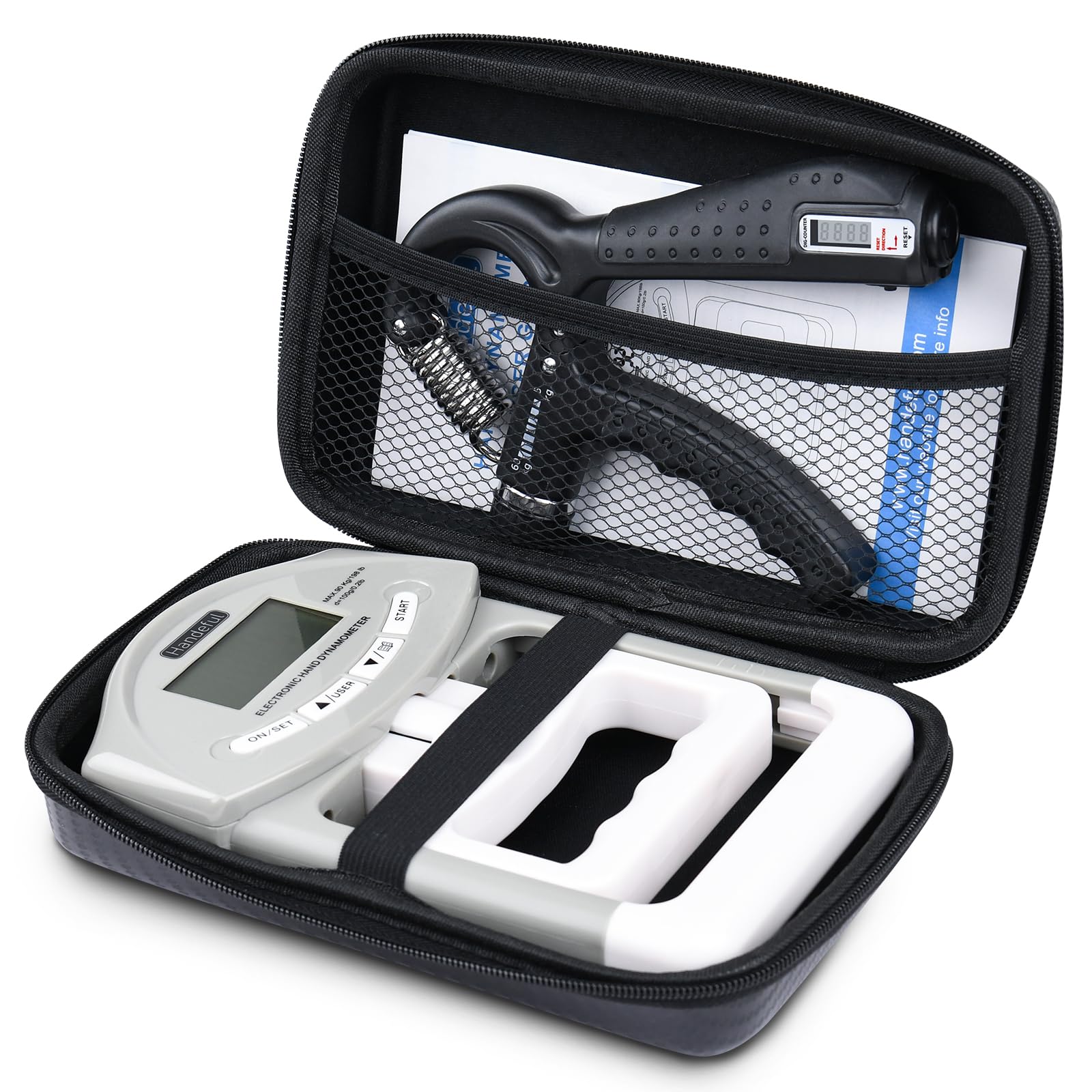 Handeful Complete Grip Strength Training Set - Portable Exerciser, Bag, & Dynamometer Meter