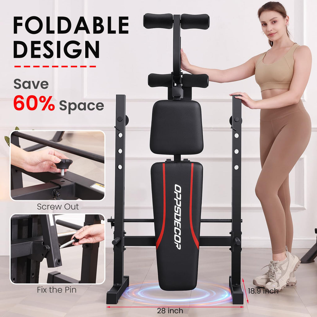 Oppsdecor Standard Adjustable Weight Bench Set, Bench Press With Squat Rack & Leg Extension And Leg Curl Workout Bench For Home