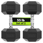 Hex Dumbbell Rubber Encased Strength Training Dumbbells, Hand Weight For Workout & Exercise/Pair of 55LB