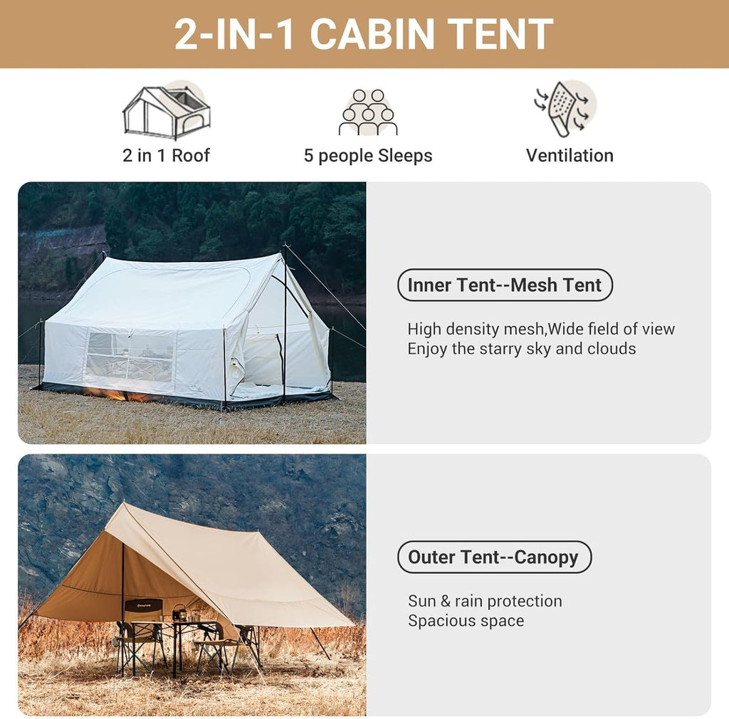 Kingcamp 6-8 Person Canvas Tent For Camping Waterproof & Windproof Cabin Tents With Large Mesh Windows, Easy Setup, All Season W