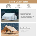 Kingcamp 6-8 Person Canvas Tent For Camping Waterproof & Windproof Cabin Tents With Large Mesh Windows, Easy Setup, All Season W