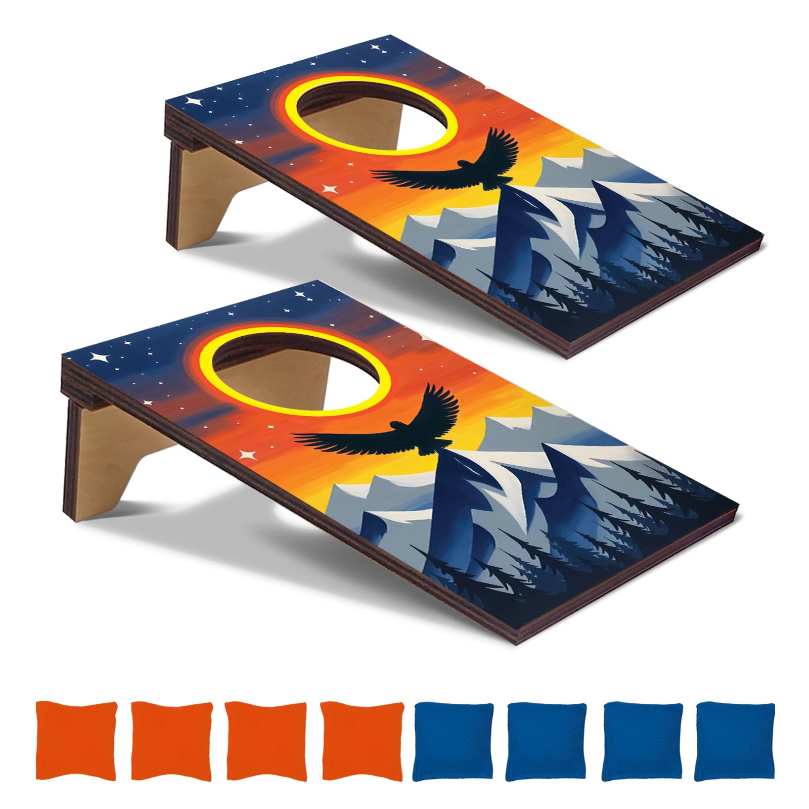 2PCS Mini Tabletop Cornhole Boards Toy, 4.7 W x 7.7 L Wooden Desktop Toss Game with 8 Bean Bags, Portable Game Set for Travel Ho
