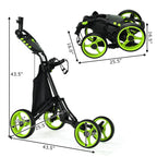 Gymax Folding Golf Push Cart, Height Adjustable Portable Caddy Cart With Umbrella Holder, Waterproof Bag, Built-In Cooler & Foot