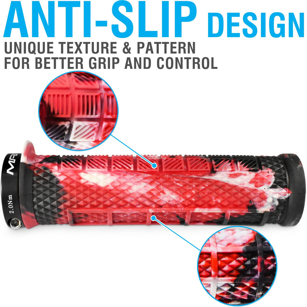 Marque Grapple Mountain Bike Handlebar Grips - Single Lock-On Ring Mtb And Bmx Bicycle Handle Bar With Non-Slip Grip (Wild Fire
