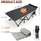 Fragess Portable Camping Cot, 32 Extra Wide Camping Cots For Adults With Thick Mattress, Heavy Duty Sleeping Cot Holds Up To 600