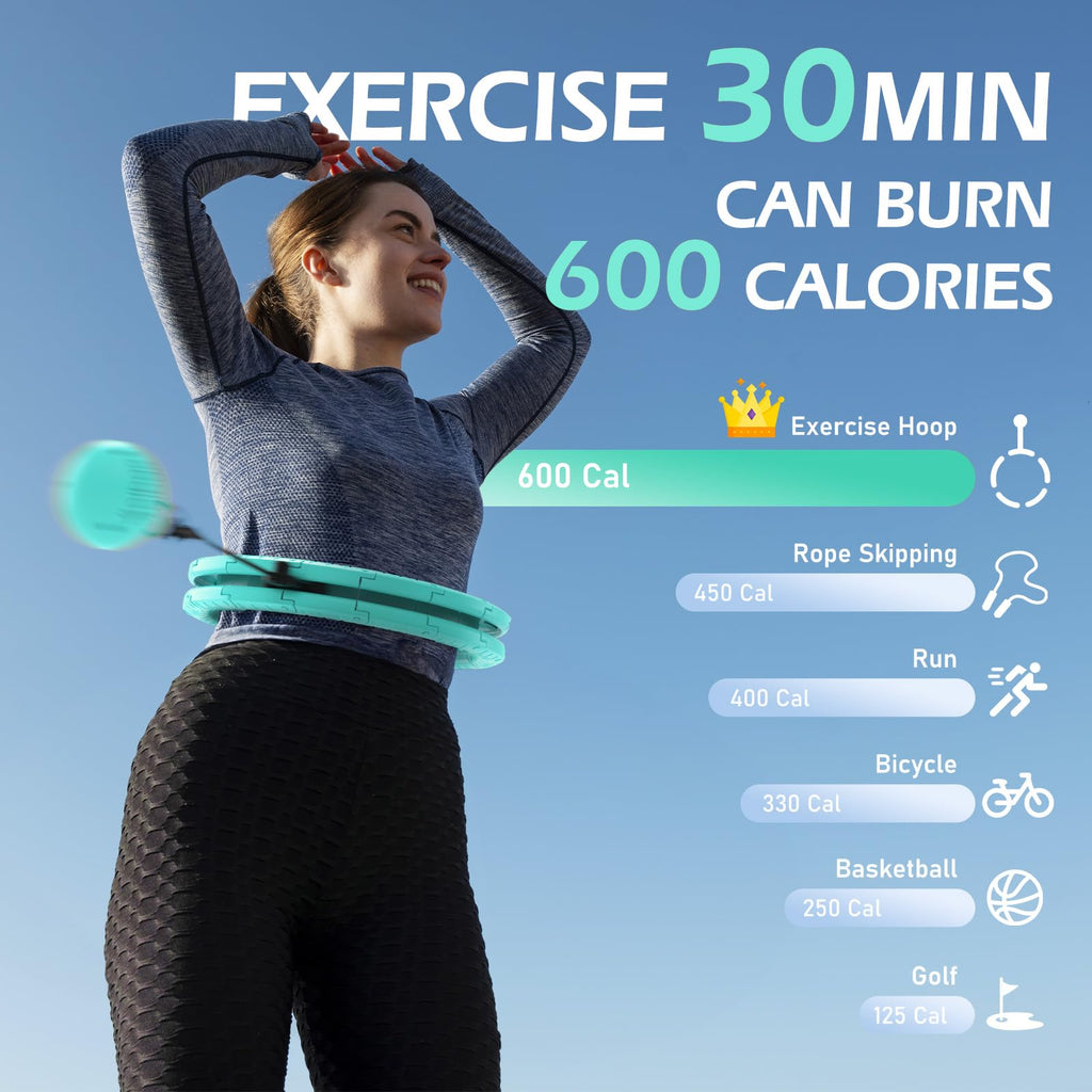 JLoibao Weighted Hula Circle with 26/32 Links(56-66 Inch) for Adults Weight Loss, Infinity Fitness Hoop Plus Size, for Women Sma