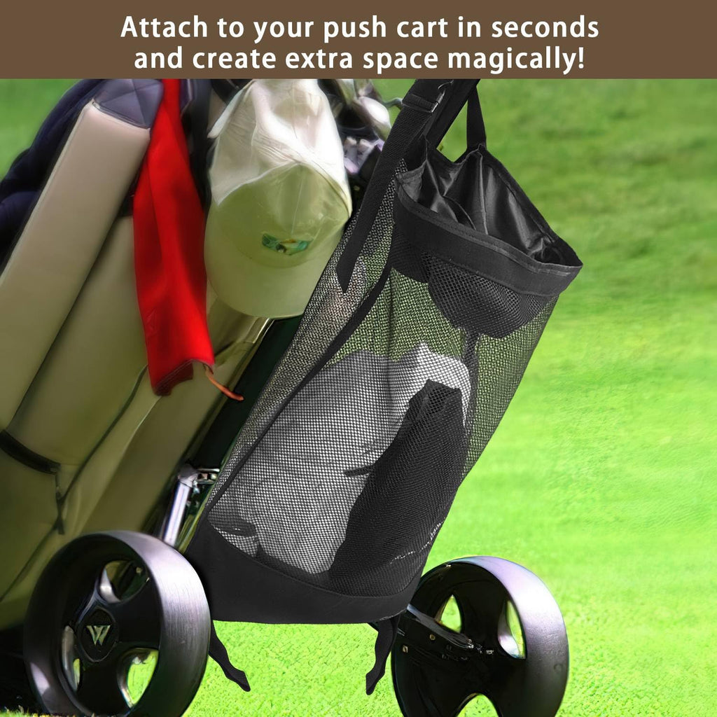 Golf Push Cart Accessories - Golf Push Cart Backside Extension Storage Bag With Top-Closing Lid, Access To The Items Easily, Bla