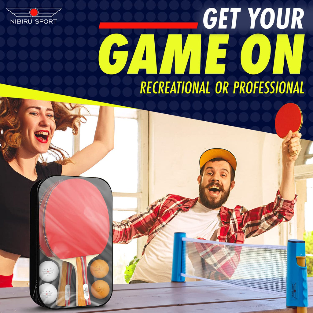 Nibiru Sport Table Tennis Paddles - Professional Ping Pong Paddles Set Of 2 W/ 4 Balls And Storage Case - Table Tennis Equipment