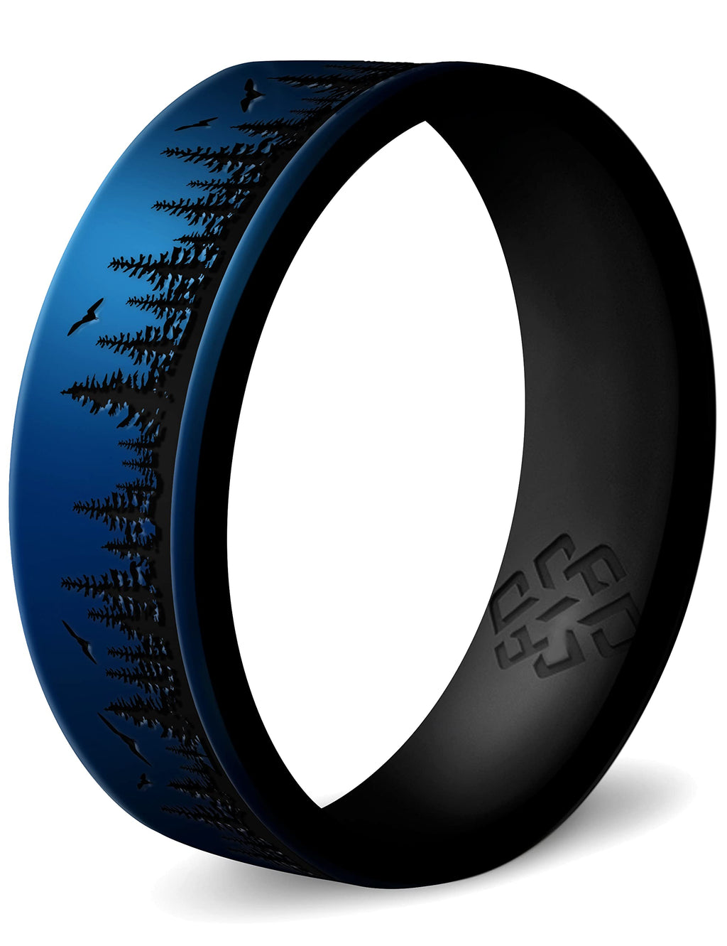Knot Theory Dual Layer Forest Silicone Ring For Men And Women - Metallic Blue Size 13, Breathable Comfort Fit 6Mm Bandwidth