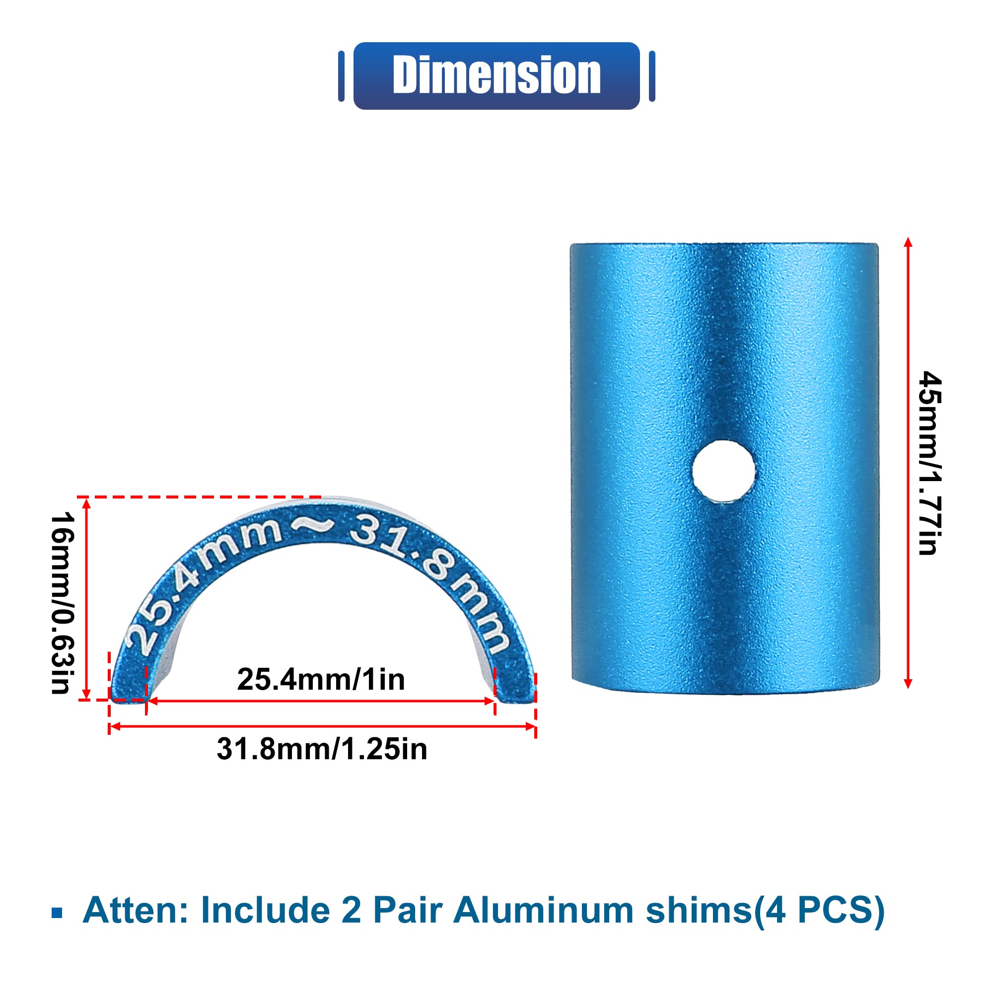 X Autohaux 2 Pair Bike Handlebar Shim 25.4 To 31.8Mm Shim Bicycle Handlebar Stem Shim Adapter Size Reducer Sleeve Spacers Clamp