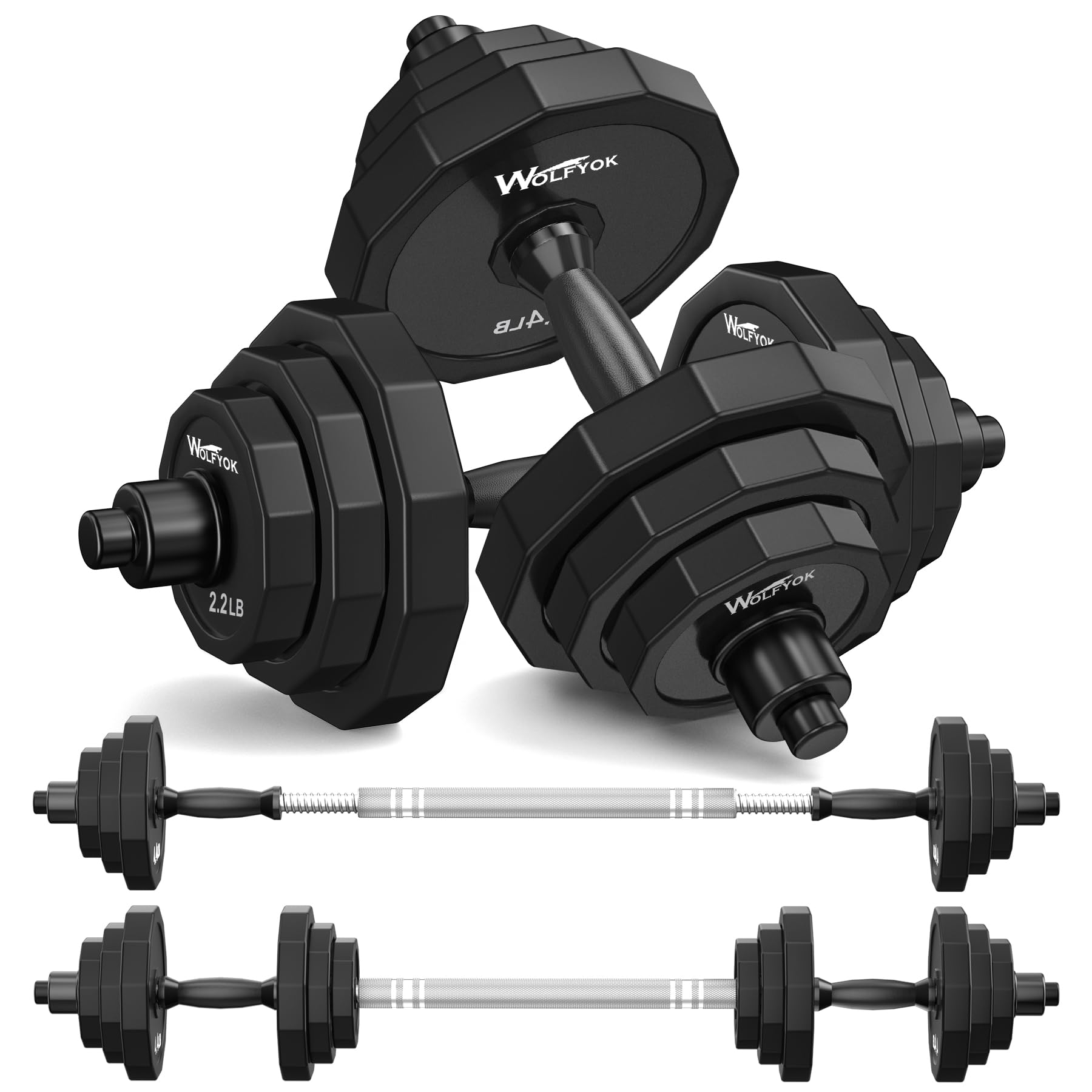 Kiss Gold Dumbbells Set, Adjustable Weights Dumbbell 22Lb/44Lb/66Lb With Solid Steel, Barbell Free Weight Set With Connector Wor