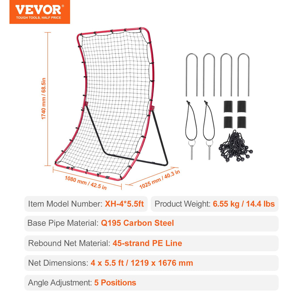 Vevor Baseball And Softball Rebounder Net 4X5.5 Ft Pitchback All Angle Fielding