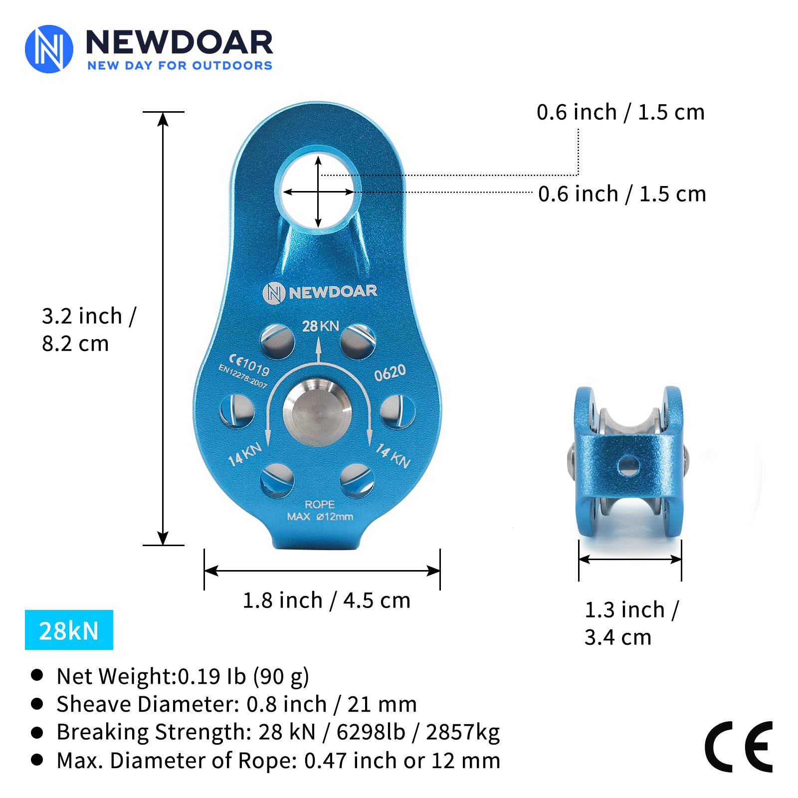 Newdoar Fixed Plate Micro Pulley,26Kn Ce Certified General Purpose Small Aluminum Rope Pulleys For Climbing/Aloft Work/Rappellin