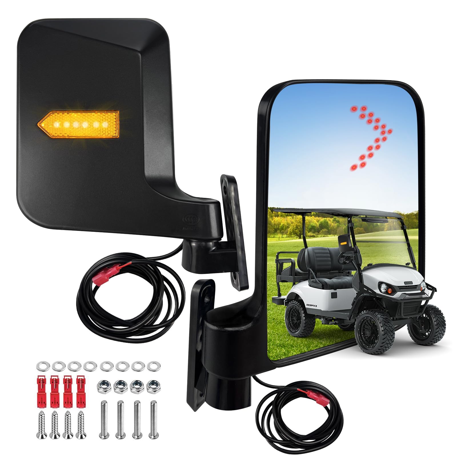 2 PCS Golf Cart Side Mirrors with Turn Signals, 7.1     5.3  HD Rearview Mirrors, Compatible with Club Car EZGO Yamaha Most Golf