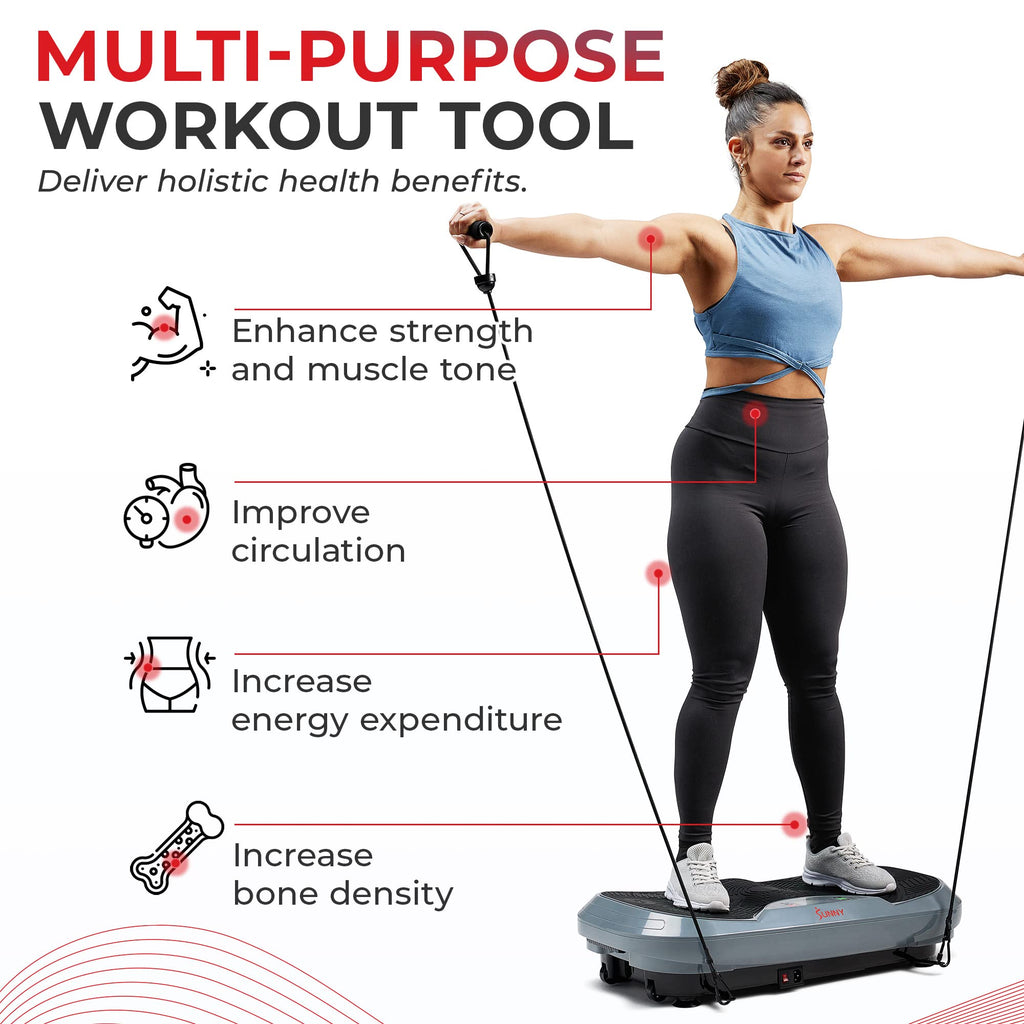 Sunny Health & Fitness Curved Vibration Plate Machine - 3D Vibrating Platform for Lymphatic Drainage & Weight Loss | Whole Body