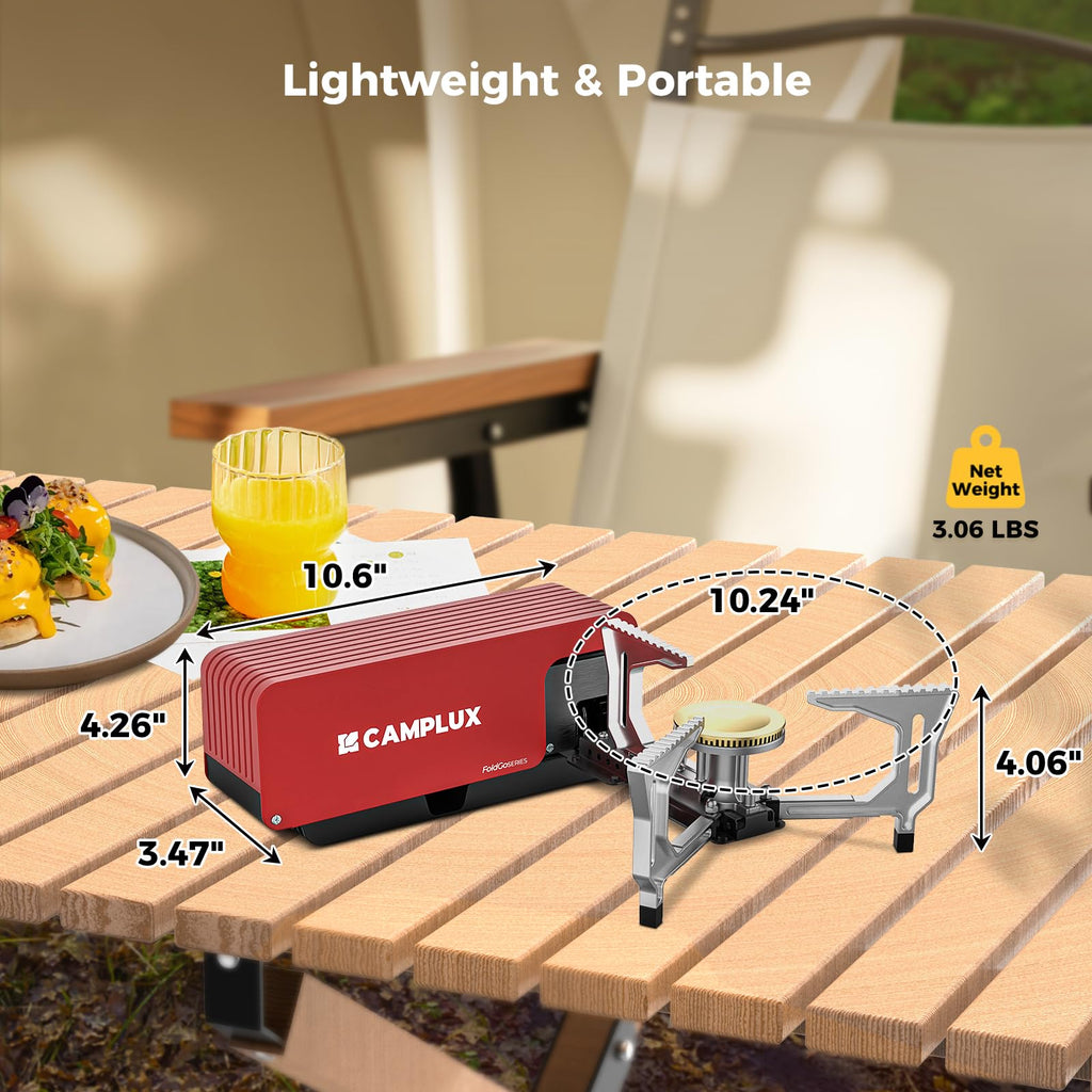 Camplux Foldgo Camping Stove, 7500 Btu Portable Butane Gas Stove, Foldable Cassette Stove With Carry Bag & Adjustable Burner, Cs