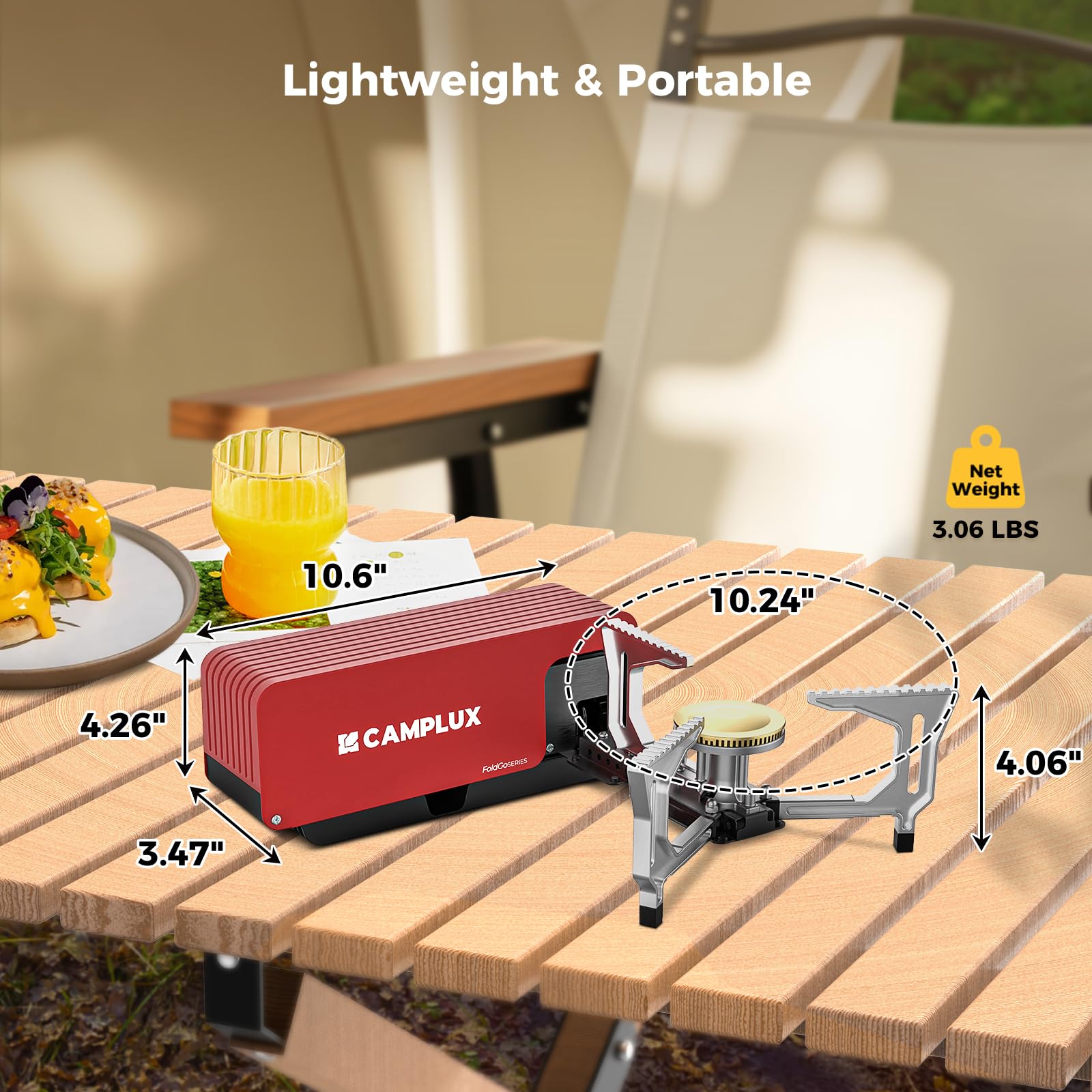 Camplux Foldgo Camping Stove, 7500 Btu Portable Butane Gas Stove, Foldable Cassette Stove With Carry Bag & Adjustable Burner, Cs