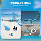 Beach Tent Sun Shelter, Beach Shade Canopy Upf50+, 10X10Ft Canopy Tent With 8 Sandbags, Sand Shovels, Ground Pegs & Stability Po