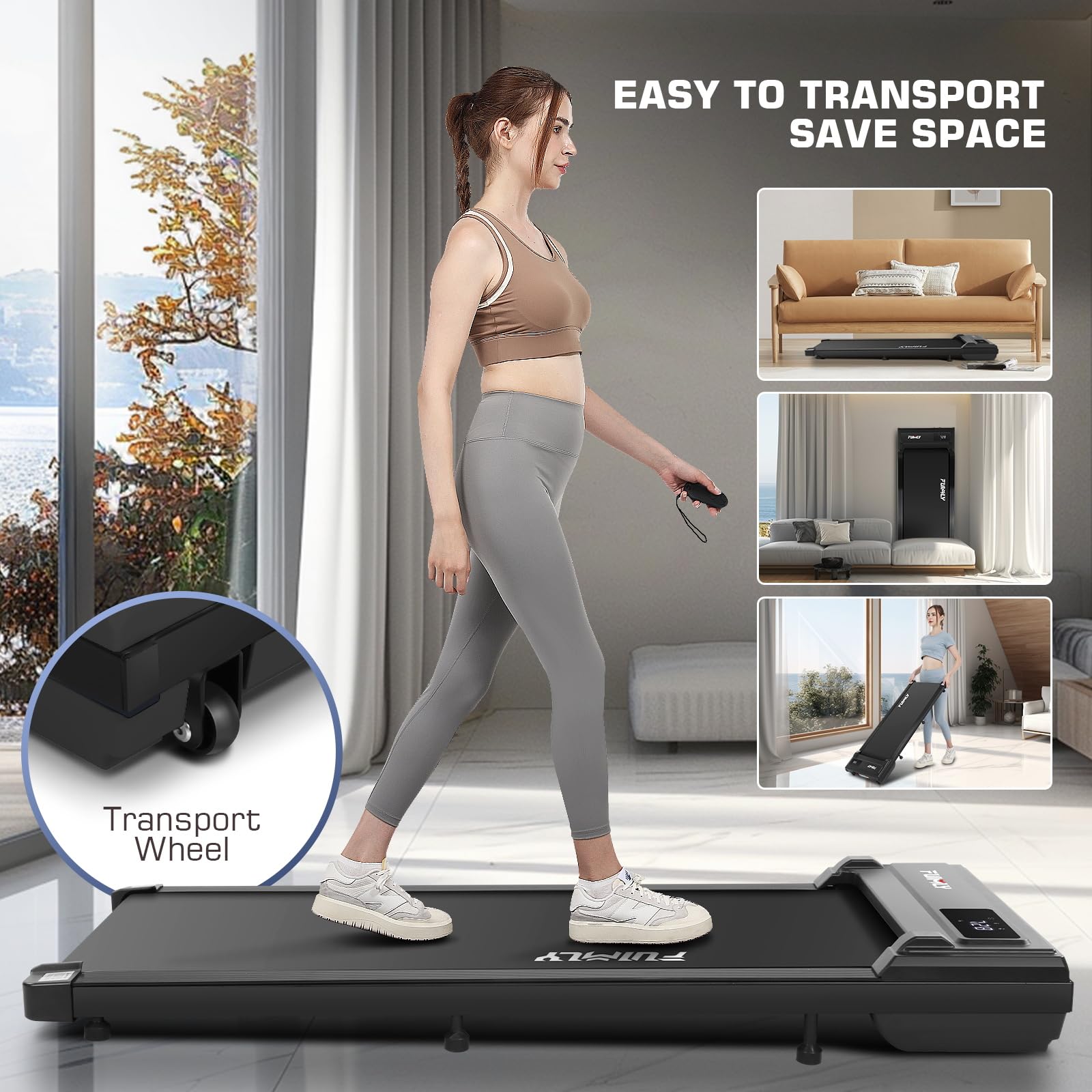 Funmily Treadmills For Home,2.5Hp Under Desk Walking Pad Treadmill,300 Lbs Weight Capacity Portable Running Machine With Remote