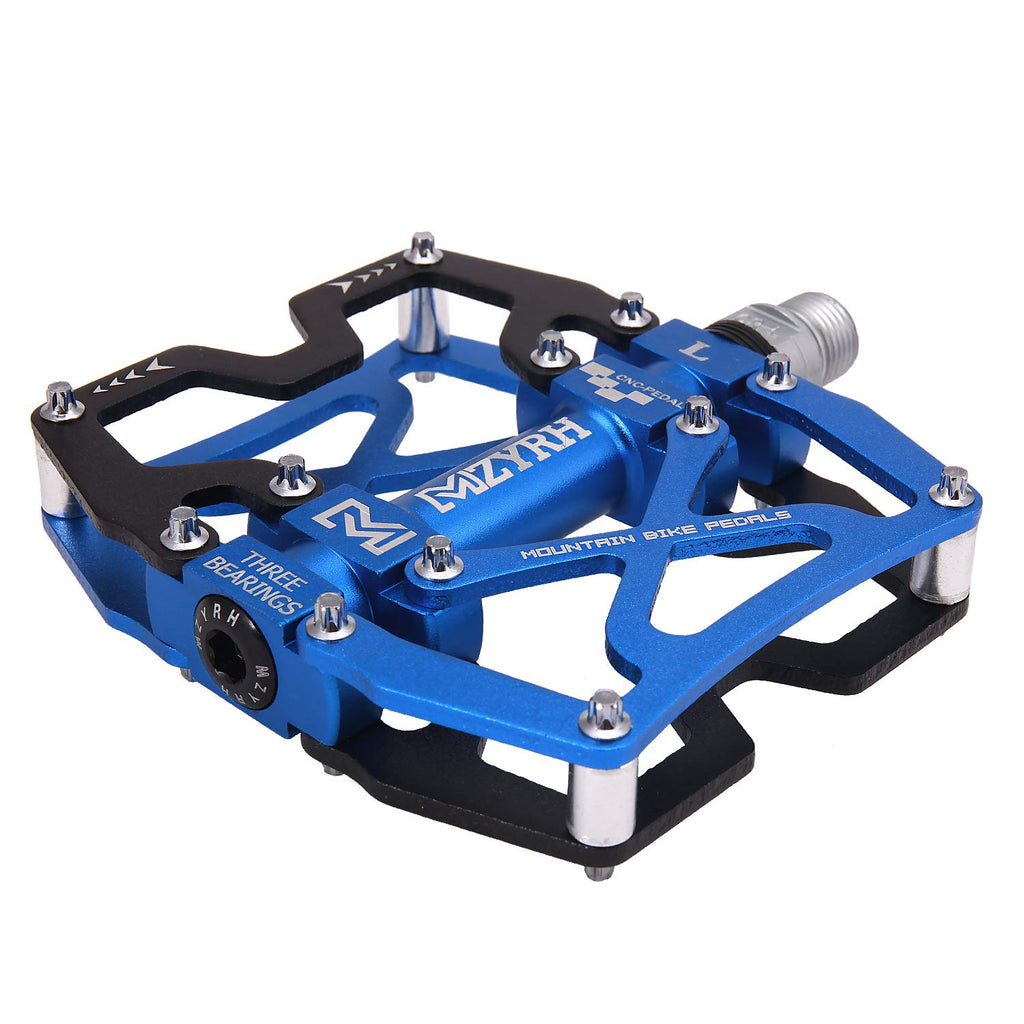 Mzyrh Mountain Bike Pedals, Ultra Strong Colorful Cnc Machined 9/16'' Cycling Sealed 3 Bearing Pedals(Black Blue 3 Bearings)