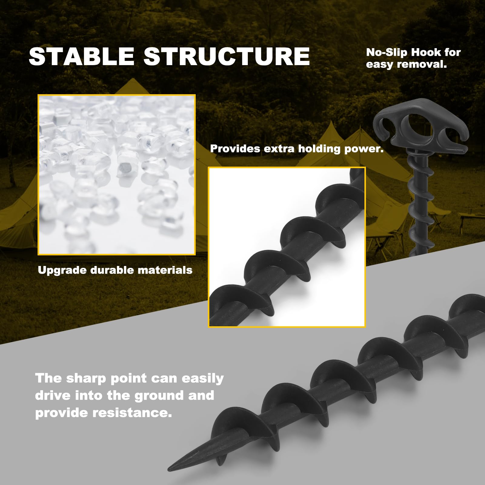 Cobaryen Tent Stakes Ground Anchors Screw In, 10 Pack Sand Stakes For Beach 9.4 Inch Heavy Duty Spiral Tent Pegs For Camping, Pa