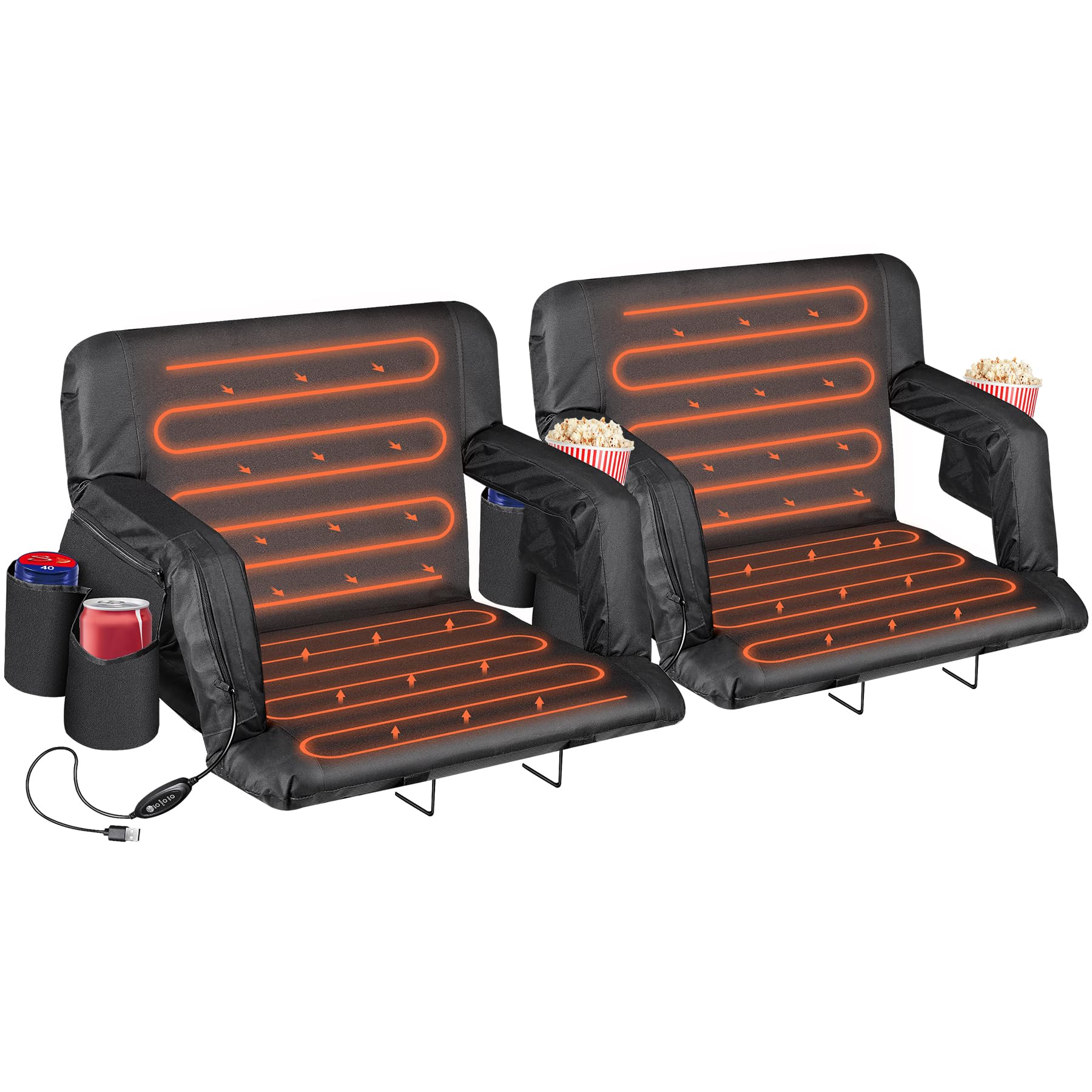 Nova Microdermabrasion Heated Stadium Seats For Bleachers W/Back Support Padded Cushion Portable 2 Pack Reclining Bleacher Seats