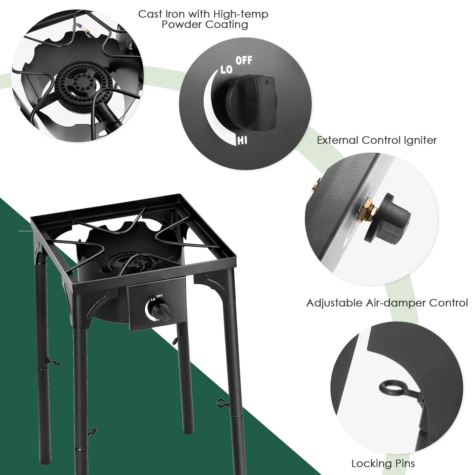 Goplus Outdoor Camping Stove, Single Burner Propane Gas Cooker W/Detachable Legs & 0-20 Psi Regulator & Csa Approval For Camp Pa