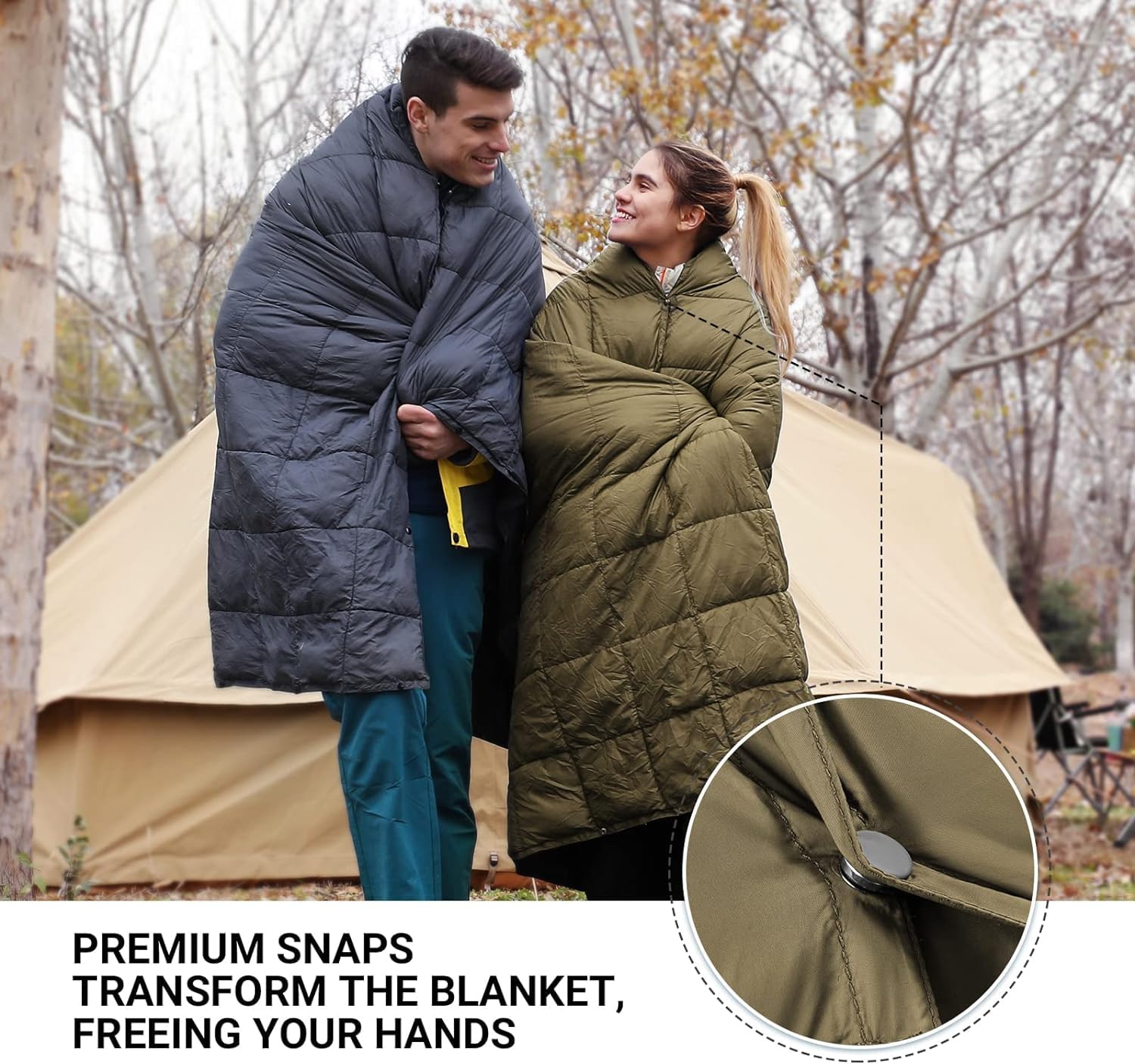 Kingcamp Camping Blanket Lightweight, Multifunctional Warm Puffy Outdoor Blanket With Snap Button, Water Repellent, Packable, Fo