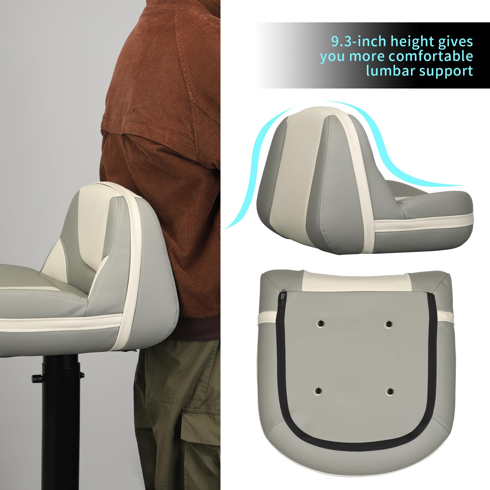 Leader Accessories Pro Casting Boat Seats Lean Pro High Back Fishing Bass Boat Seat Butt Seat 2 Seats (Beige Light Gray)