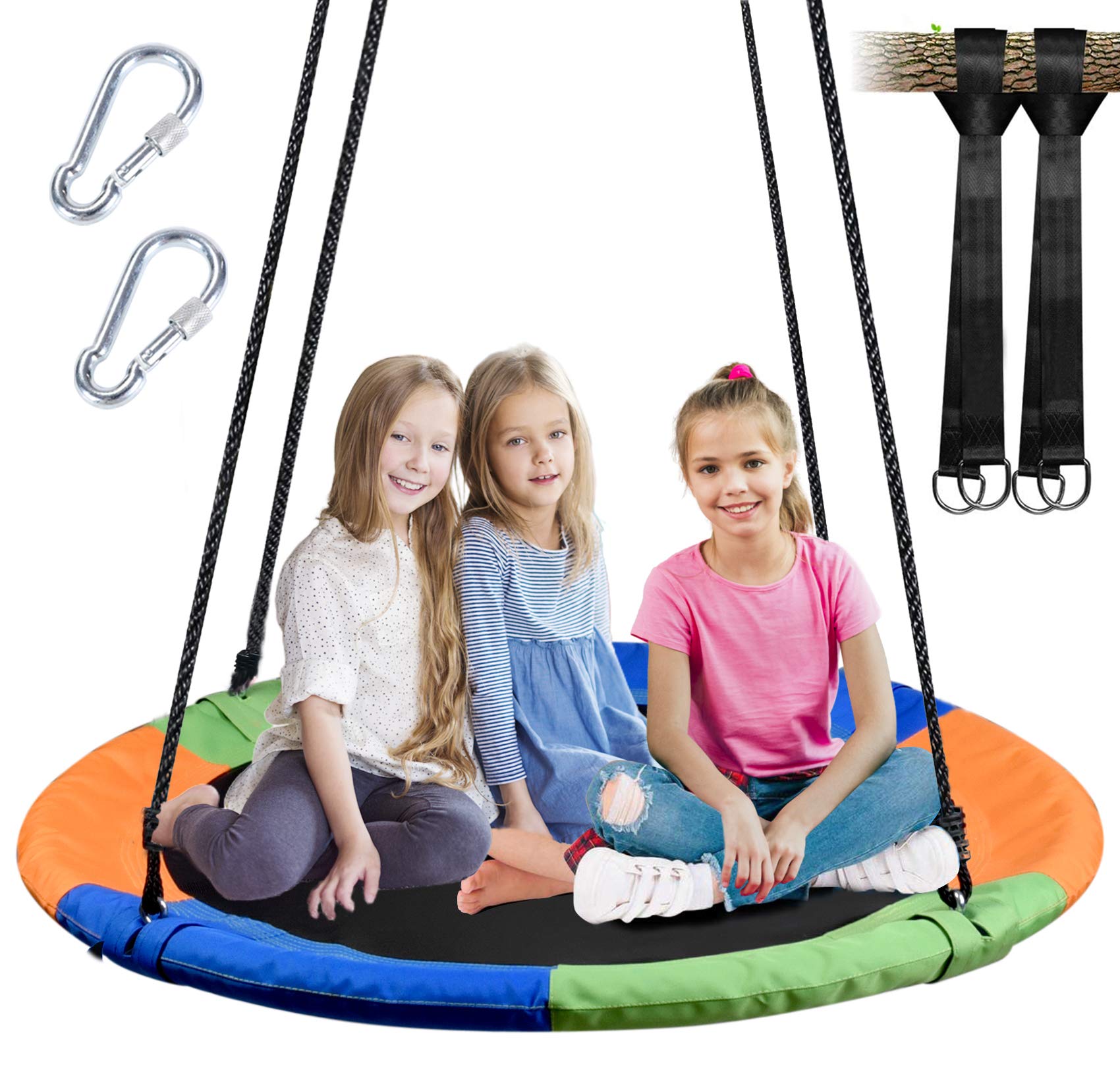 40 Inch Saucer Tree Swing for Kids, Outdoor Round Swing with Hanging Straps & Adjustable Ropes, Easy Assembly