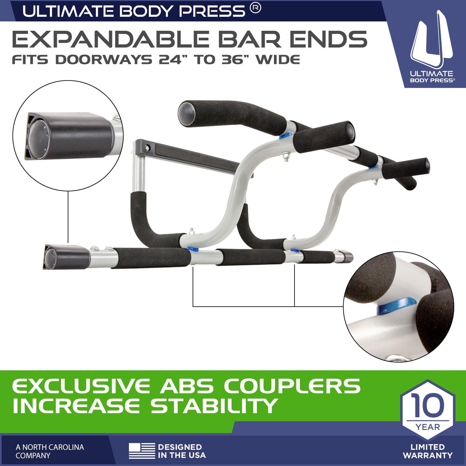 Ultimate Body Press Xl Doorway Pull Up Bar With Elevated Bar & Adjustable Width