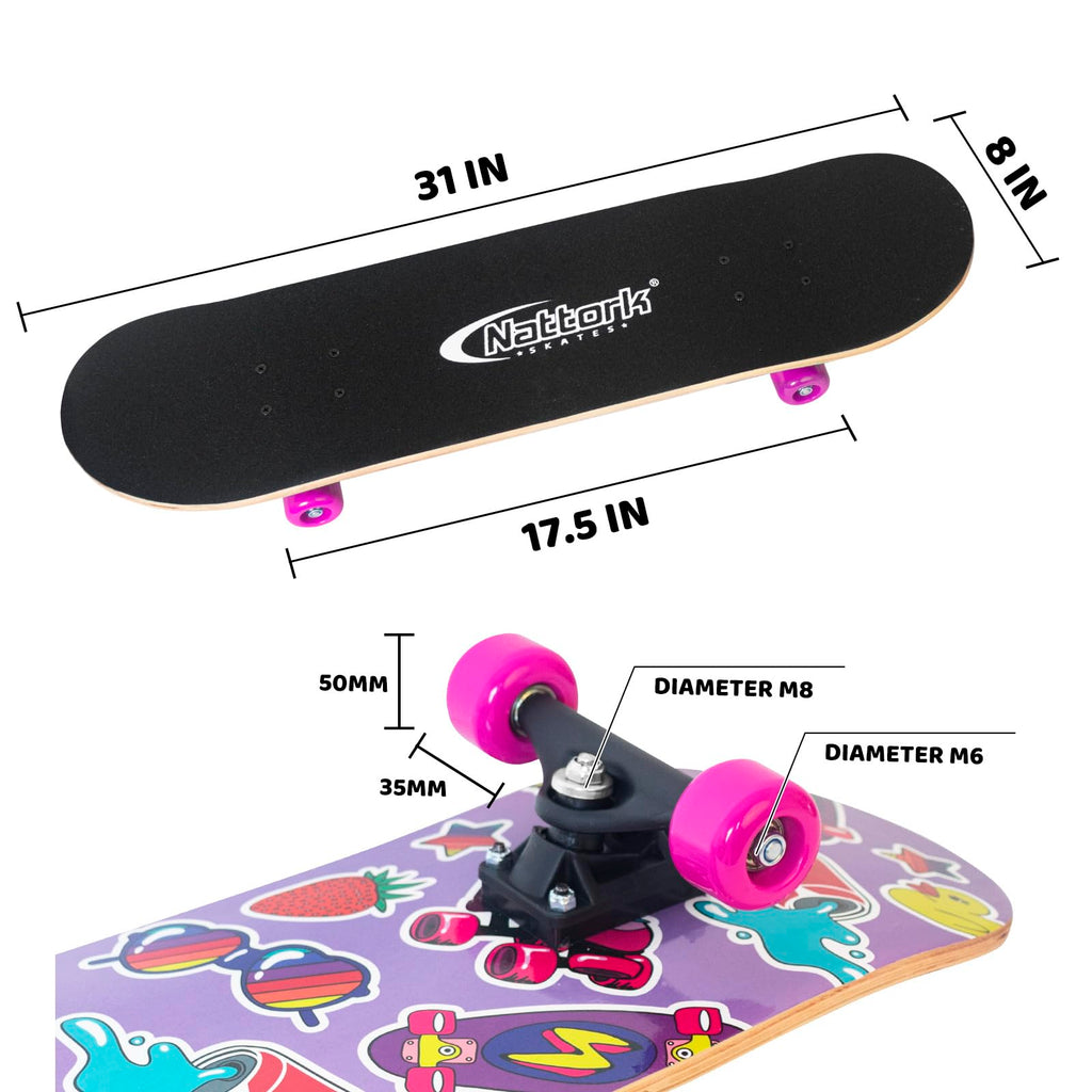 Nattork Skateboards 31 Inch Cute Complete Skateboard Wood 9 Layer Canadian Maple Trick Skate Boards for Boys Girls Youth Teens B