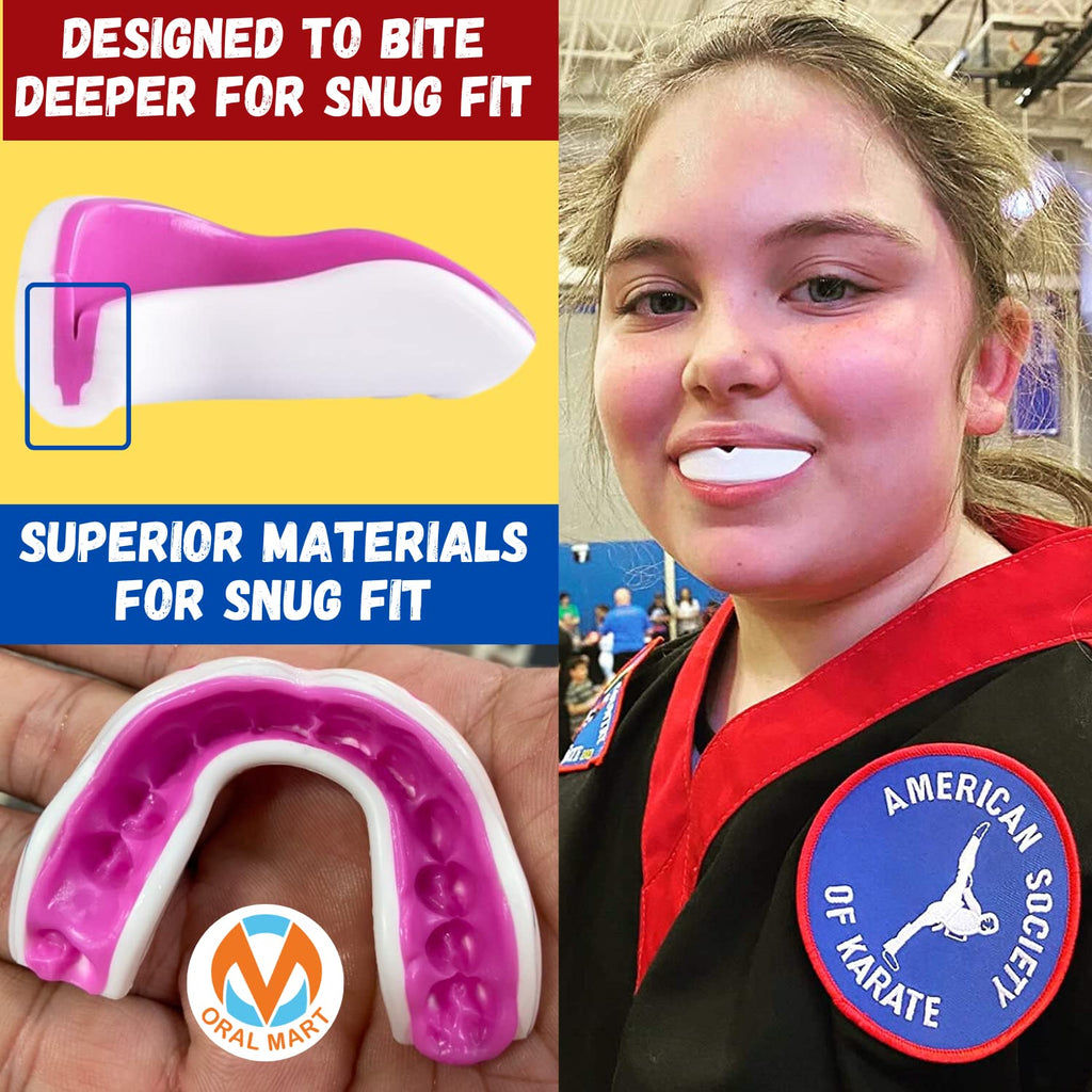 Oral Mart White/Pink Youth Mouth Guard For Kids - Youth Mouthguard For Karate, Flag Football, Martial Arts, Taekwondo, Boxing, F