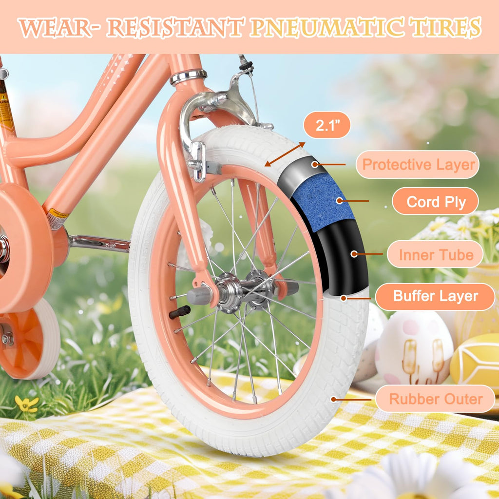 Glaf Toddler Girls Bike For Kids Age 2-12 Years Old 12 14 16 20 Inch Girls Bike With Training Wheels And Doll Seat Kids Bicycle