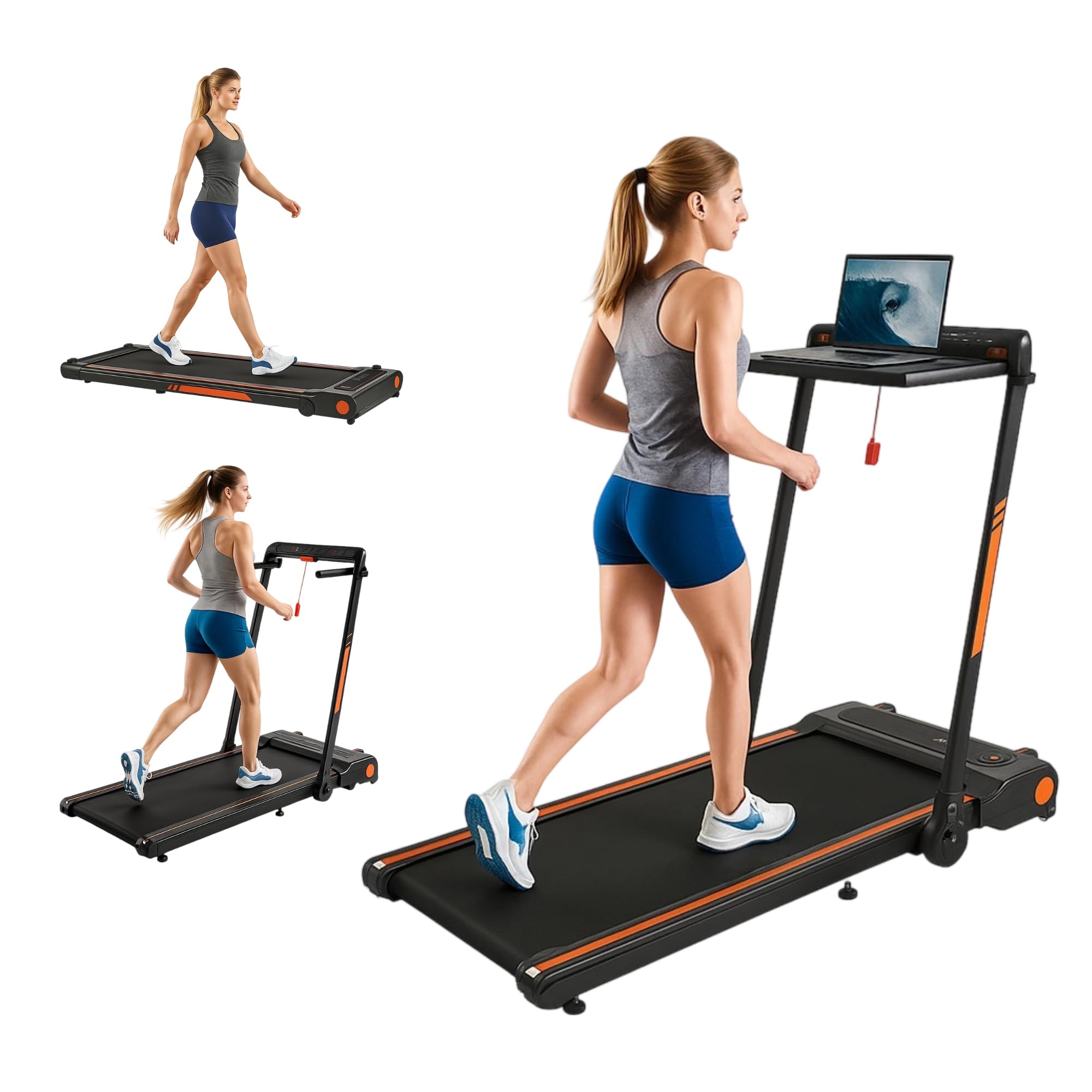 XQIAO Foldable Treadmill with Incline, Removable Walking Pad with Desk Workstation, 3.5 HP 3-in-1 Compact Folding Small Walking 