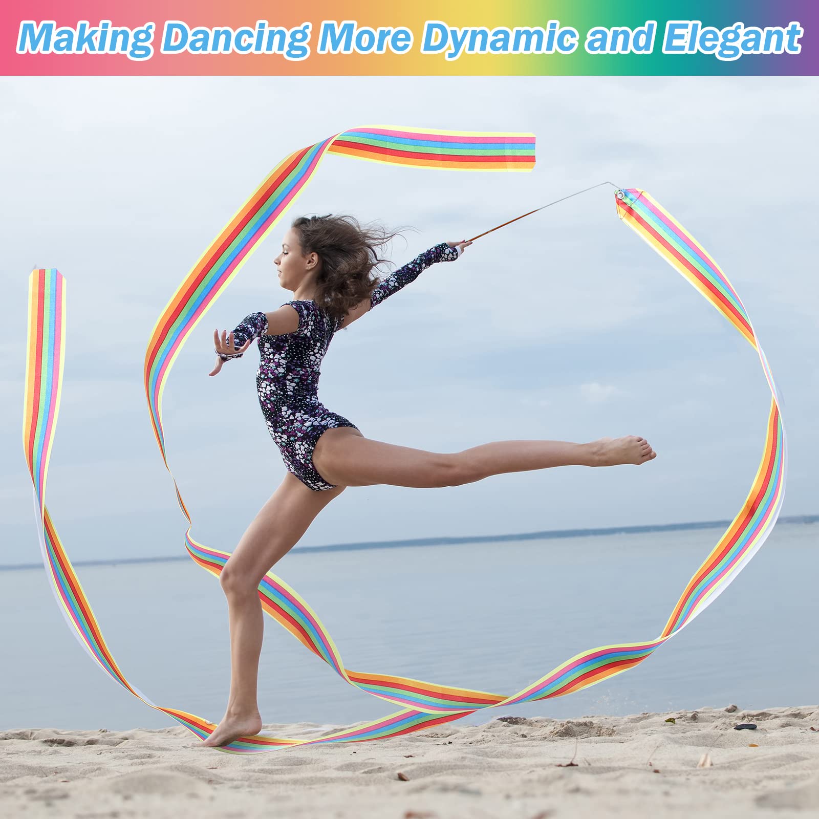 30 Pieces Gymnastics Wands Dancing Dance Ribbons Streamers Ribbon 6.6 Feet Artistic Rainbow Twirling Ribbons For Gymnastics Part
