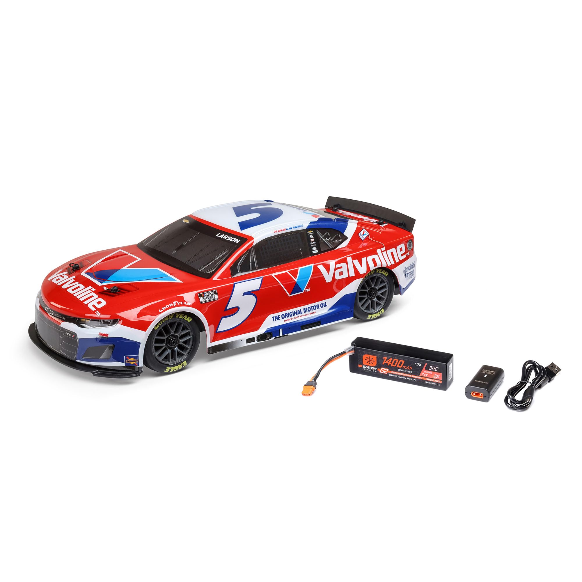 Losi 1/12 NASCAR RC Race Car Kyle Larson No. 5 2025 Valvoline Chevrolet ZL1 2S AWD RTR Brushed On-Road Battery & Charger Include