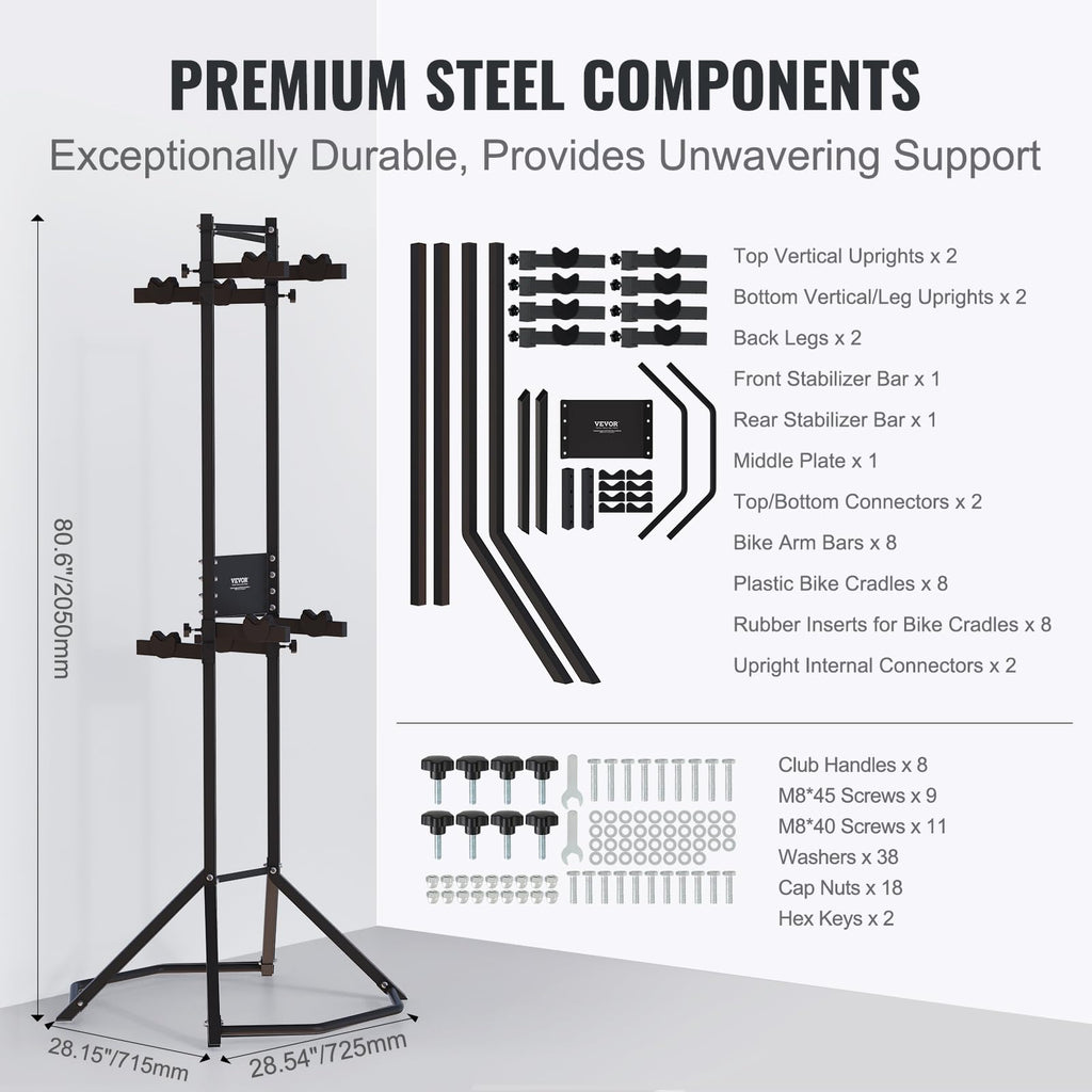 Vevor 4 Bike Storage Rack, Free Standing Gravity Wall Vertical Bike Rack, Fully Adjustable Bike Rack Garage, Sturdy Steel & Easy
