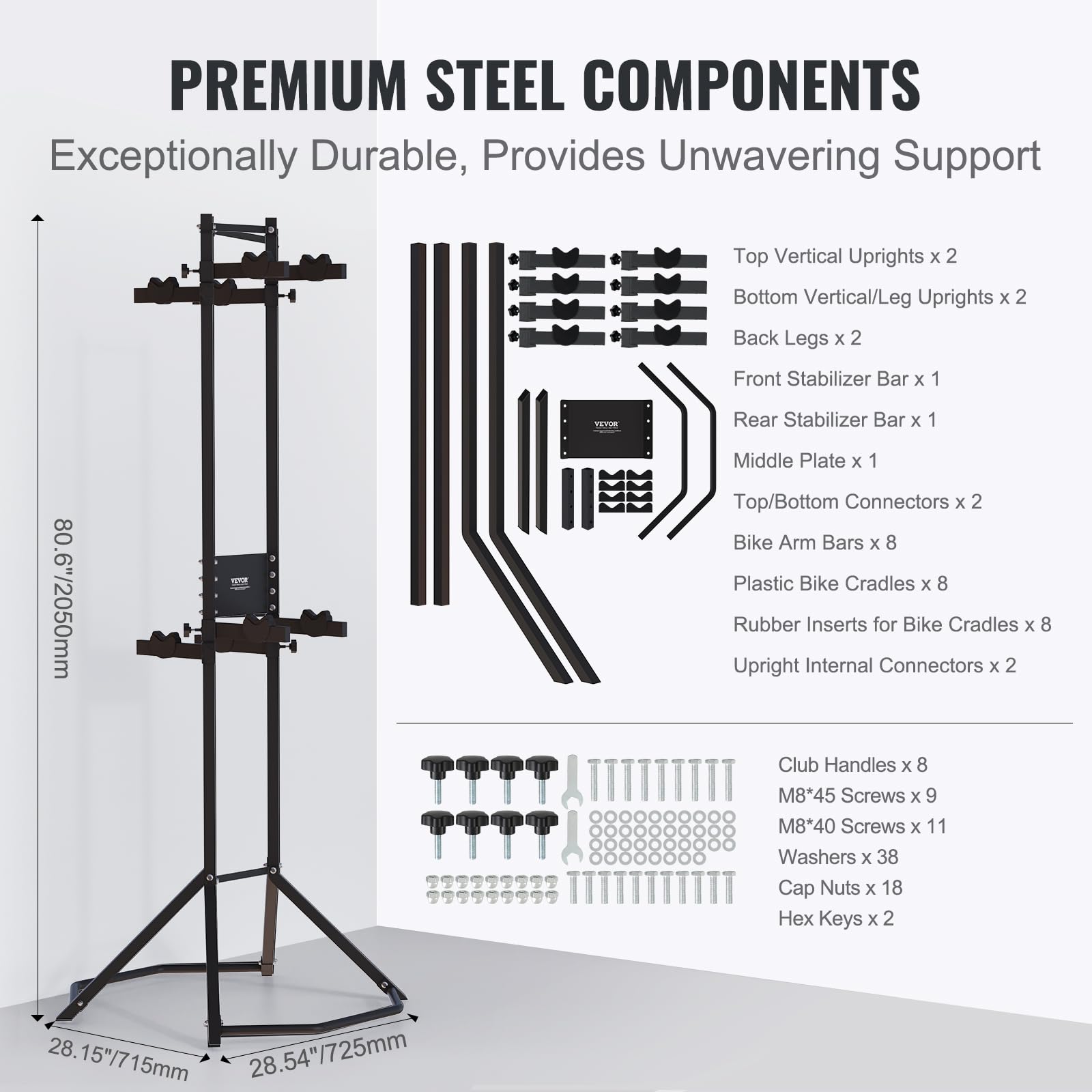 Vevor 4 Bike Storage Rack, Free Standing Gravity Wall Vertical Bike Rack, Fully Adjustable Bike Rack Garage, Sturdy Steel & Easy