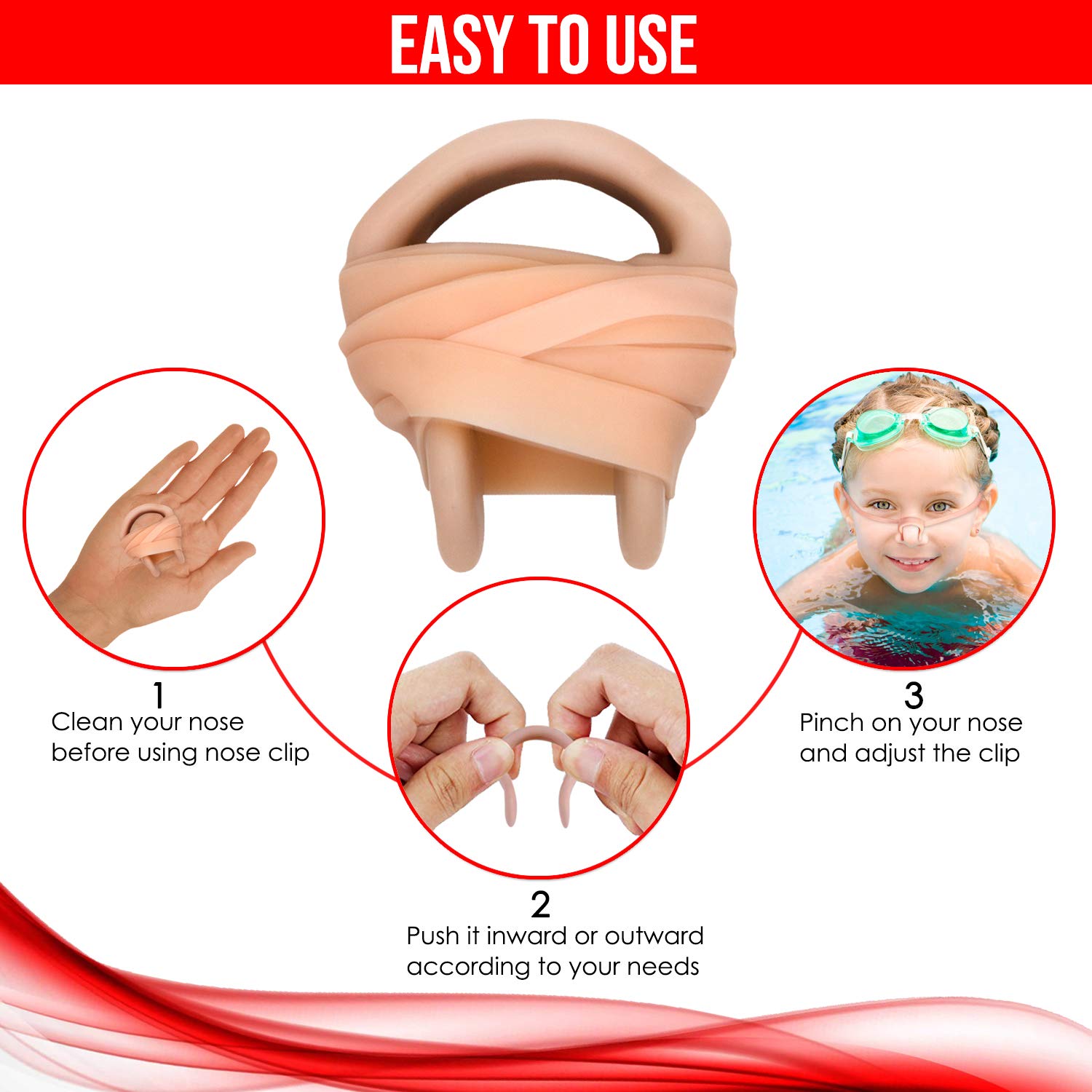 Splaqua Swimming Nose Clip With String - Comfortable Soft Latex Plugs For Kids And Adults - Neutral Beige (One Pack)