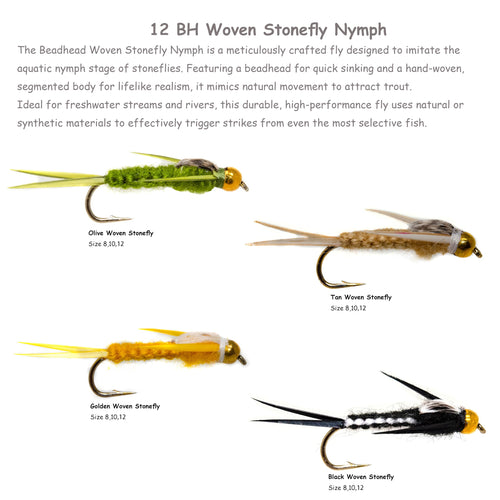 12 Beadhead Woven Stonefly Nymph Flies Lure Assotment For Trout/Pahfish/Bass Fly Fishing Flies