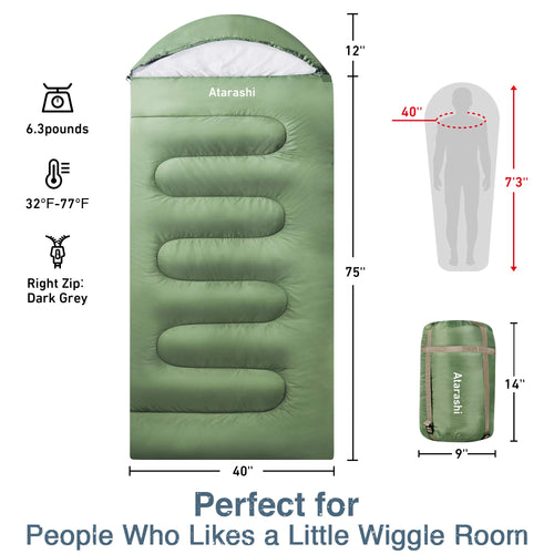 Atarashi Wide Sleeping Bags For Adults, Mens Sleeping Bags For Camping, Hiking And Outdoors, 3-4 Seasons Warm Cold Weather, Ligh