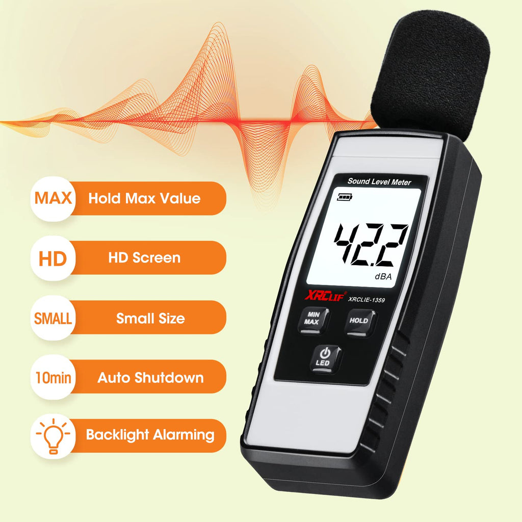 Decibel Meter Sound Level Reader 30-130Db(A), Hand-Held Sound Noise Meter, Digital Noise Meter Decibel Monitoring Tester Calibra