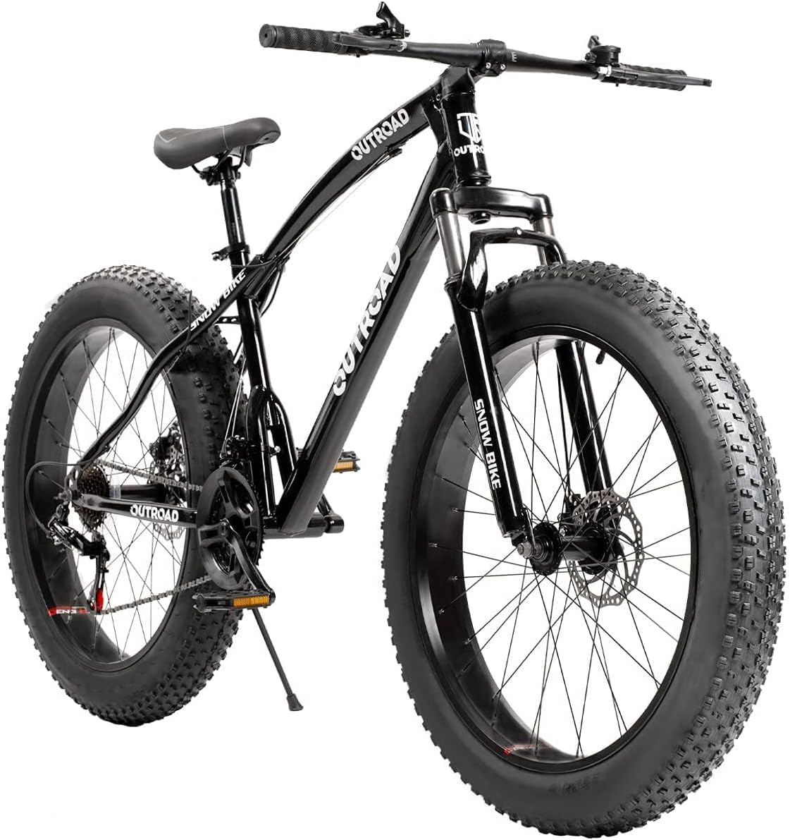 Outroad Fat Tire Mountain Bike with 26 inch Wheels, 21 Speed with High Carbon Steel Frame, Double Disc Brake and Front Suspensio