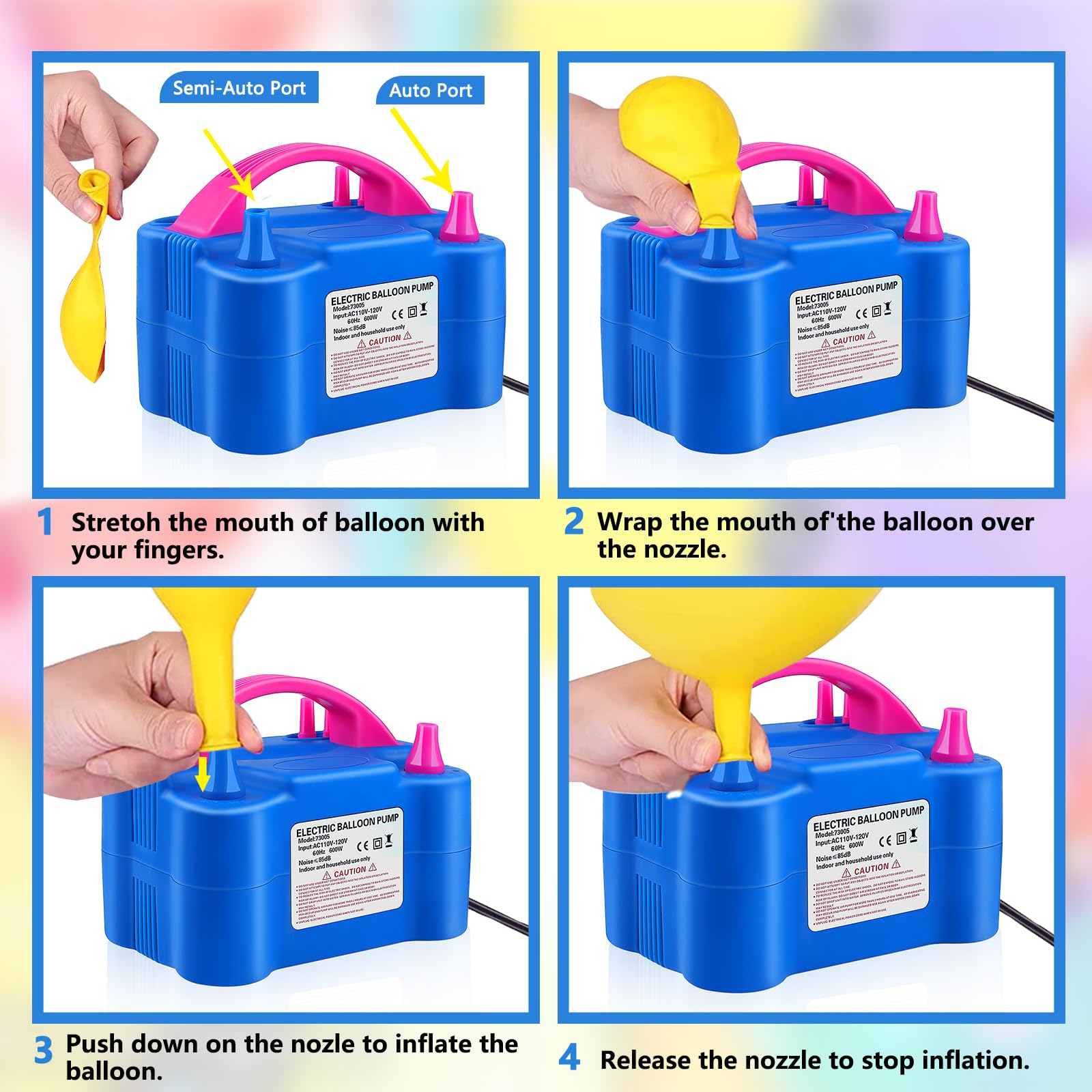 Electric Balloon Pump,Qipump 110V 600W Balloon Blower Inflator Dual Nozzle Air Pump Balloons Inflator For Decoration, Party, Spo
